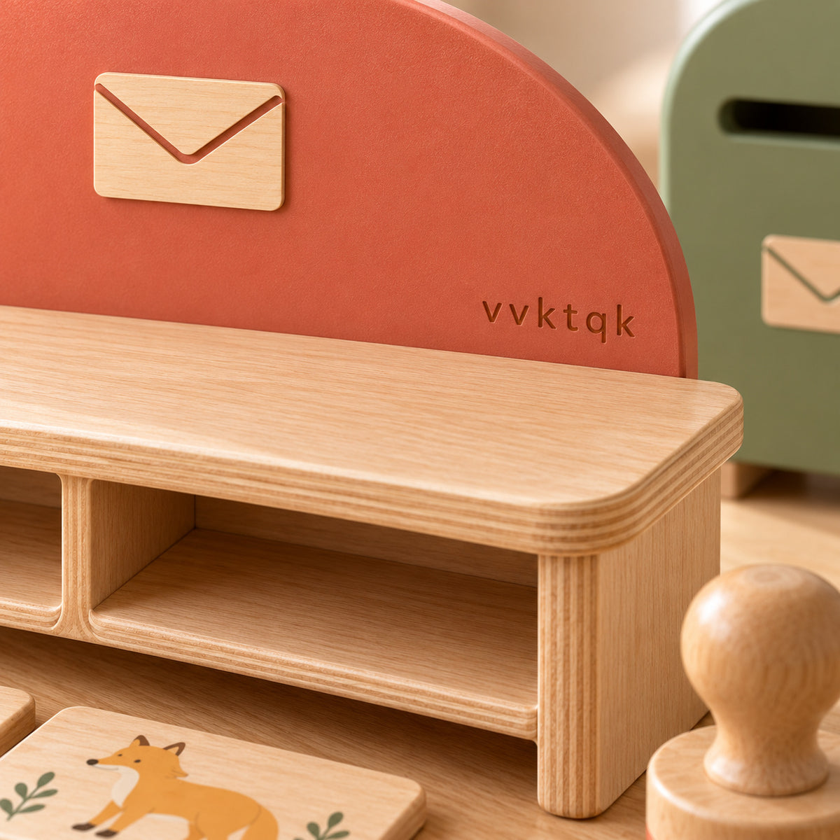 Close-up of vvktqk Little Post Office Sorting Station showing its distinctive construction and textures.