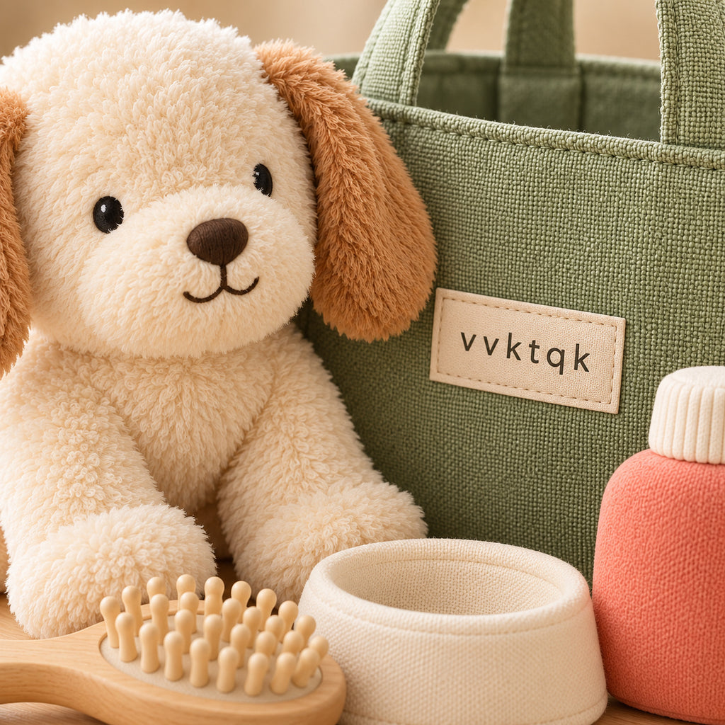 Close-up of vvktqk Puppy Care & Grooming Play Kit showing its distinctive construction and textures.