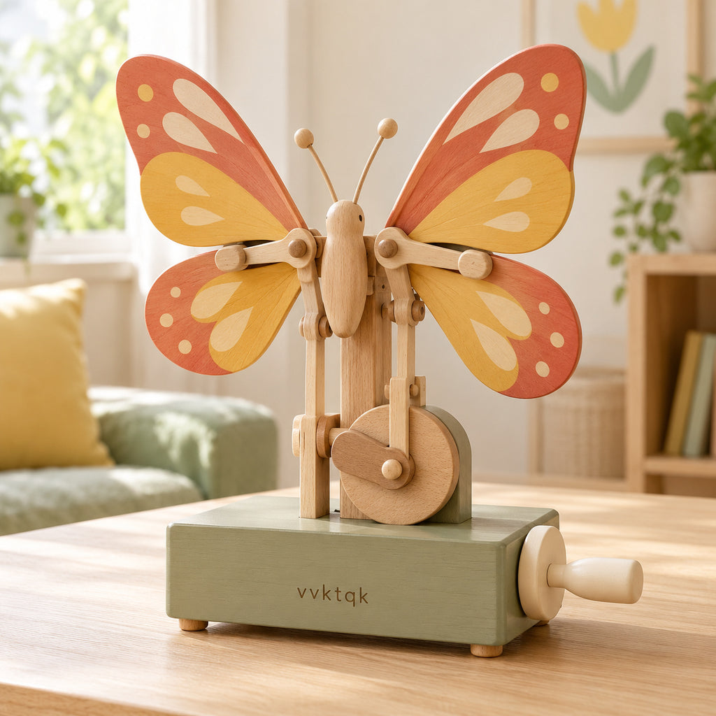 vvktqk Flutter Wings Hand-Crank Toy in a bright playroom.