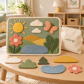 vvktqk Meadow Felt Mosaic Picture Kit in a bright playroom.